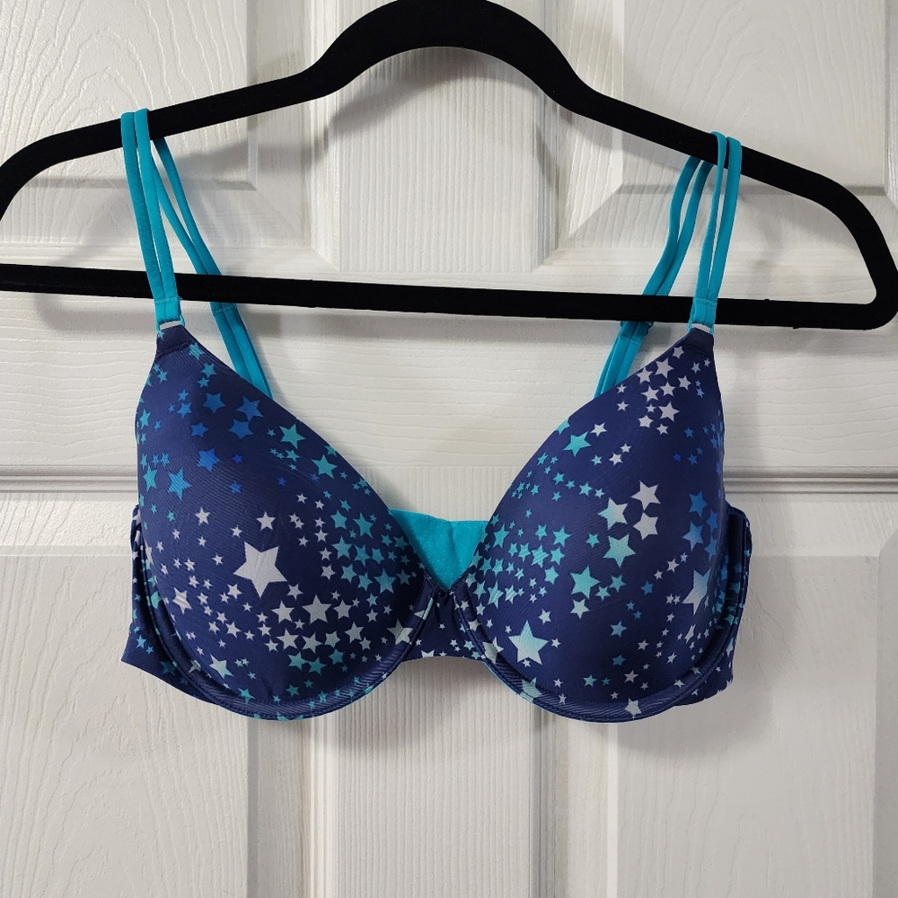 Victoria’s Secret Lined Perfect Coverage Underwire Bra Blue 34D (Sku A21)